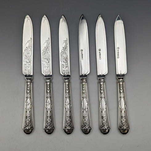 1861 British Antique Silver Plated Cutlery Set of 6 Elkington Wooden Box